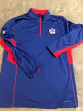 Chicago Cubs Majestic Cool Base 1/4 Zip Blue Red Shirt Large Embroidered Logo